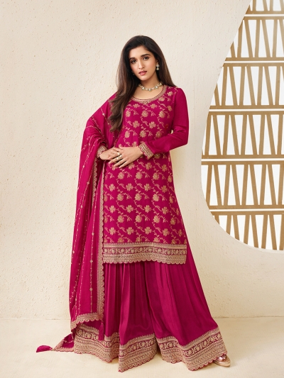 Jacquard chinon sharara suit in Magenta colour 66211